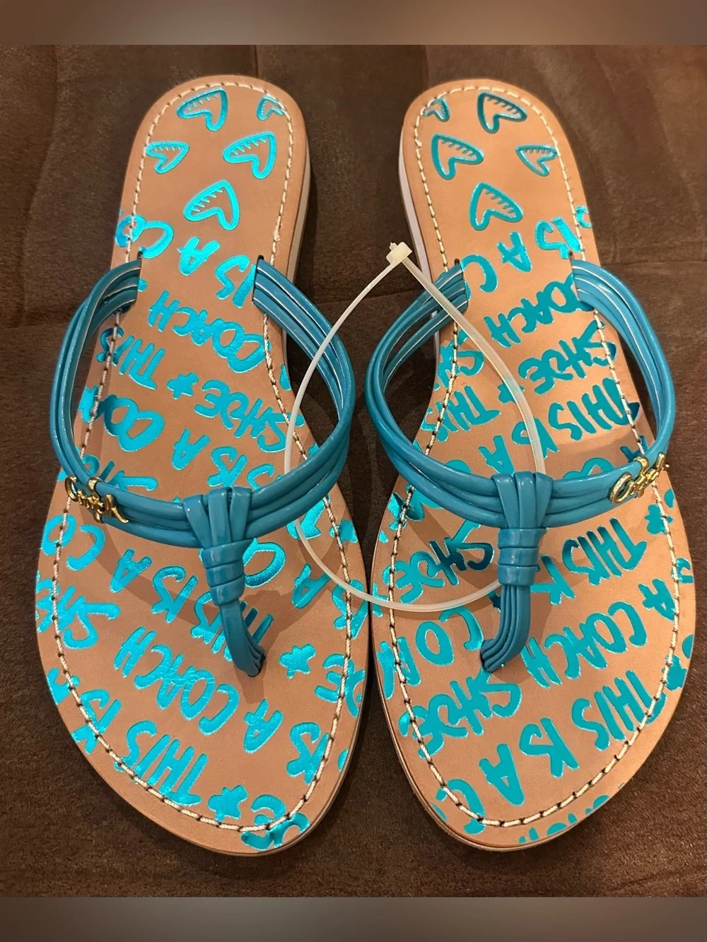 Vintage Y2K Coach Molly Metallic Teal Leather Knot Thong Sandals Size 9 New - Picture 2 of 4